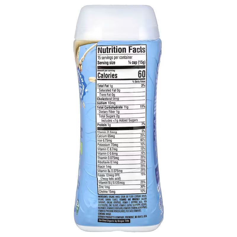 Gerber, Organic for Baby, Grain & Grow™, 2nd Foods, Oatmeal Banana Cereal, 8 oz (227 g)