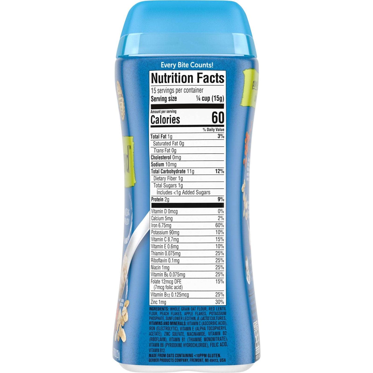 Gerber, Baby Cereal, Power Blend, 2nd Foods, Probiotic Oatmeal Lentils, Peach & Apple, 8 oz (227 g)