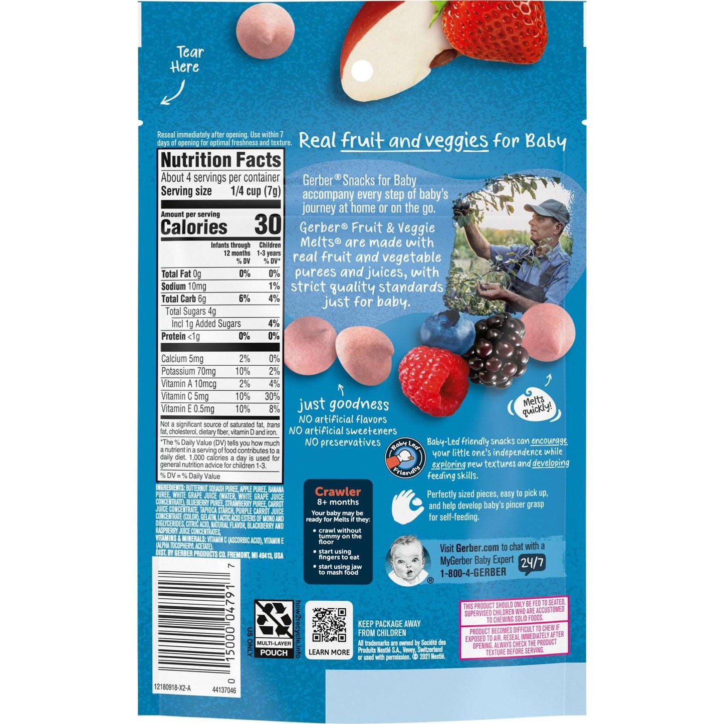 Gerber, Fruit & Veggie Melts, 8+ Months, Berry Blend, 1 oz. (28g)