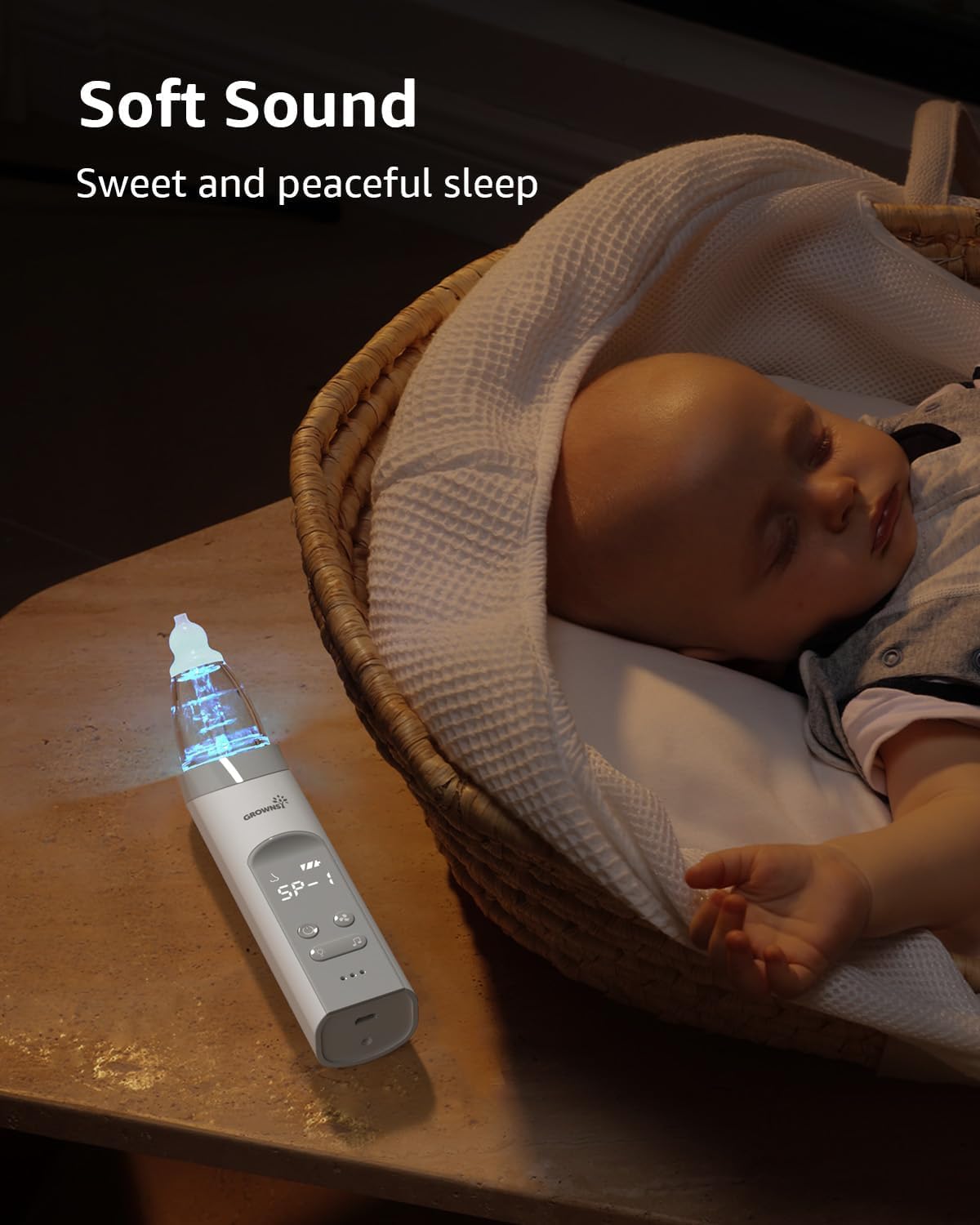 Nasal Aspirator Baby Electric Nasal Aspirator Baby Vacuum Cleaner Rechargeable with 3 Suction Levels Music & Light Soothing Function and 3 Sizes Silicone Tips