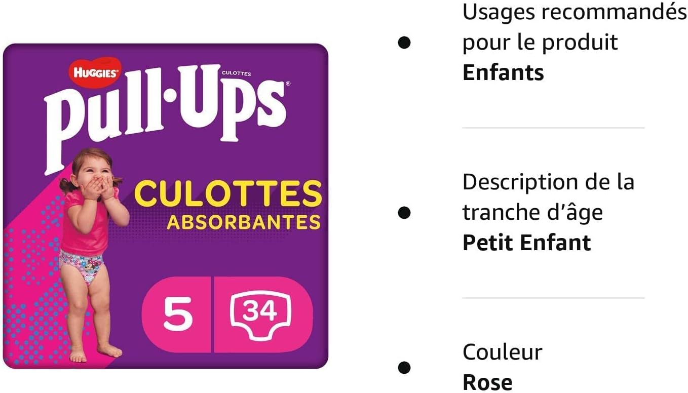 Huggies Pull-Ups Explorers Girls Absorbent Briefs Size 5 1.5-3 Years (12-17kg), 102 Panties (34 Panties x 3) with Humidity Indicator, 3 Pack, Pink - Baby Bliss