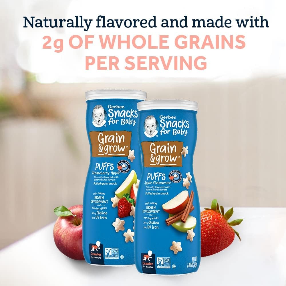 Gerber Graduates Puffs Cereal Snack, Strawberry Apple, Naturally Flavored with Other Natural Flavors (1pack) - Baby Bliss
