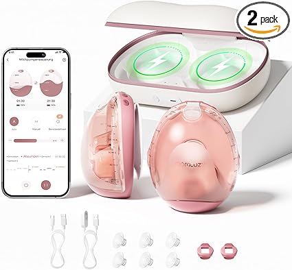 Momcozy Air 1 Ultra-Slim Electric Breast Pump, 180 ml Portable Breast Pump, Handsfree with Wireless Charging Case & App Control, Breast Pumps, Automatic Mode & Full Milk Alarm