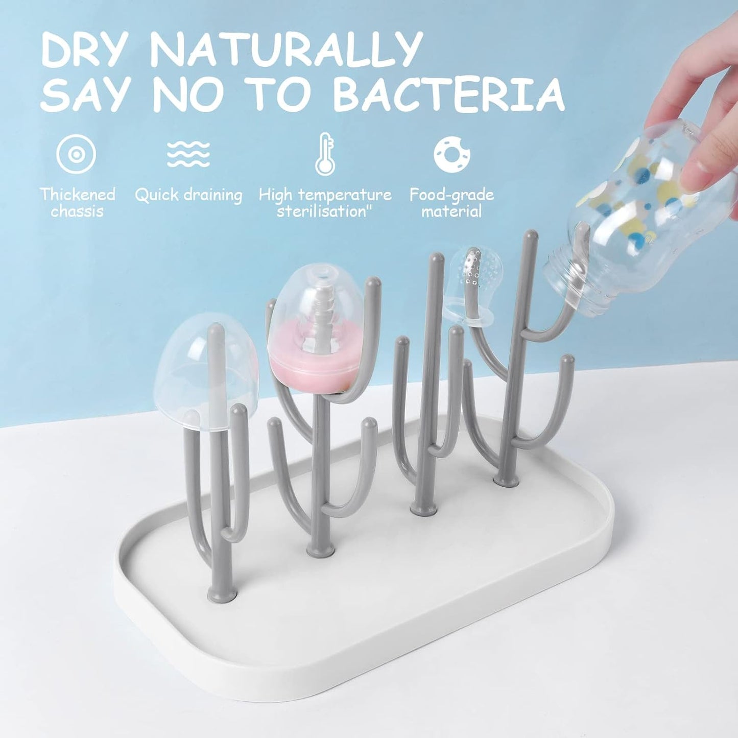 Vicloon Drying Rack Baby Bottles, Drying Rack for Baby Bottles with Drip Tray, BPA-Free Baby Bottles Accessories for Drying Baby Bottle Teats, Cups and Accessories (Grey)
