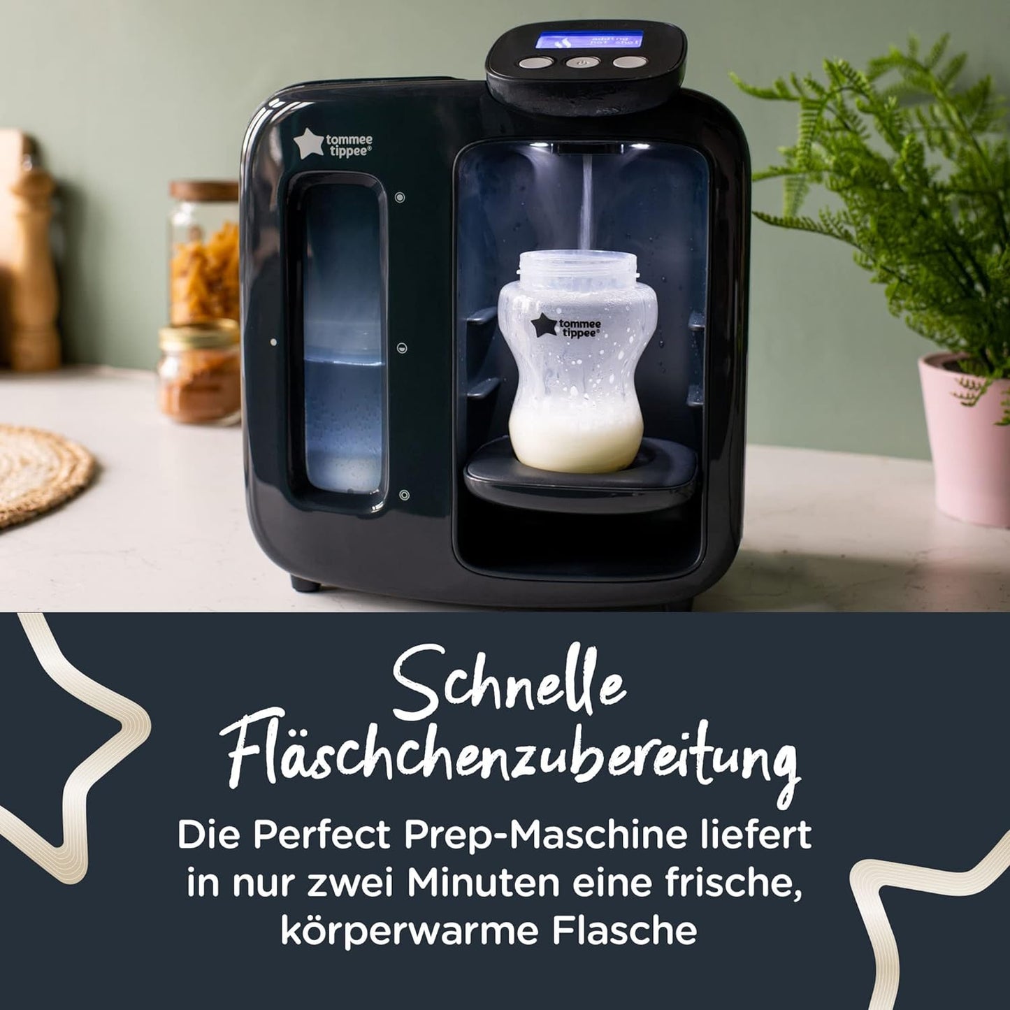 Tommee Tippee Perfect Prep Day and Night Bottle Maker with Antibacterial Filter, Digital Display and Sleep Friendly Functions, Black