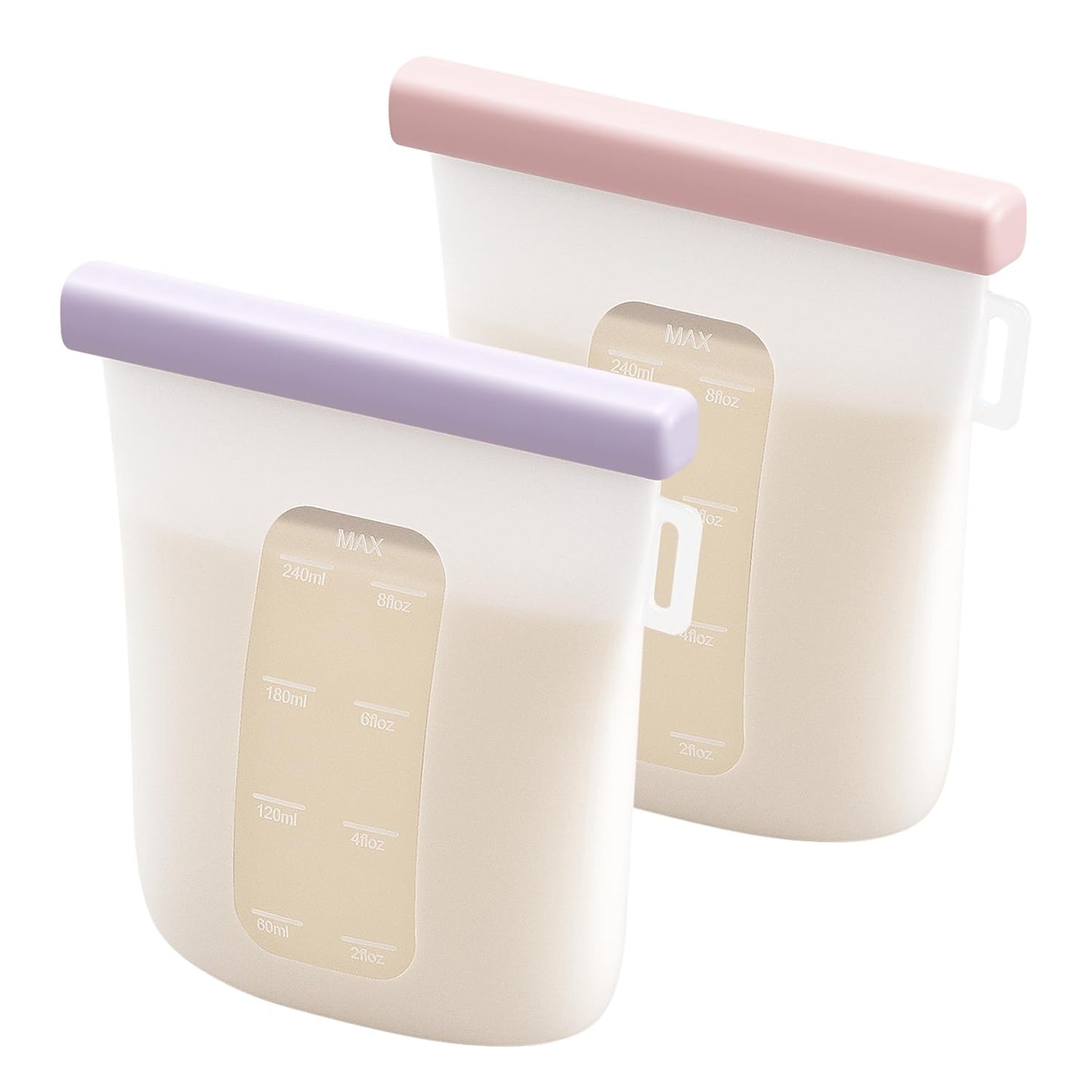 Nuliie Pack of 7 Reusable Breast Milk Bags, 8 oz/240 ml, Leak-Proof Breast Milk Storage, Freezer, Food Grade Silicone Milk Bags for Breastfeeding, BPA-Free, Self-Standing