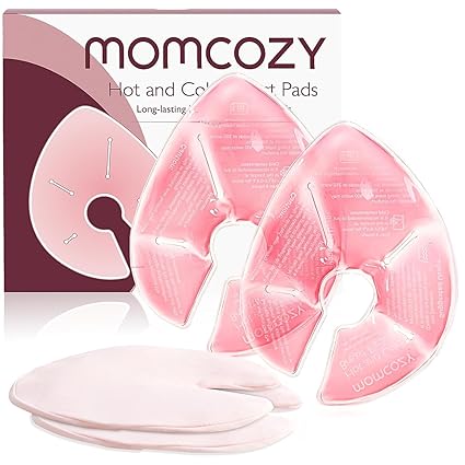 Momcozy Large Breast Therapy Packs, Cold Warm Compress Chest, Heat and Cold Pads for Breast with 2 Soft Covers, Nursing Accessories, Pack of 2, Pink