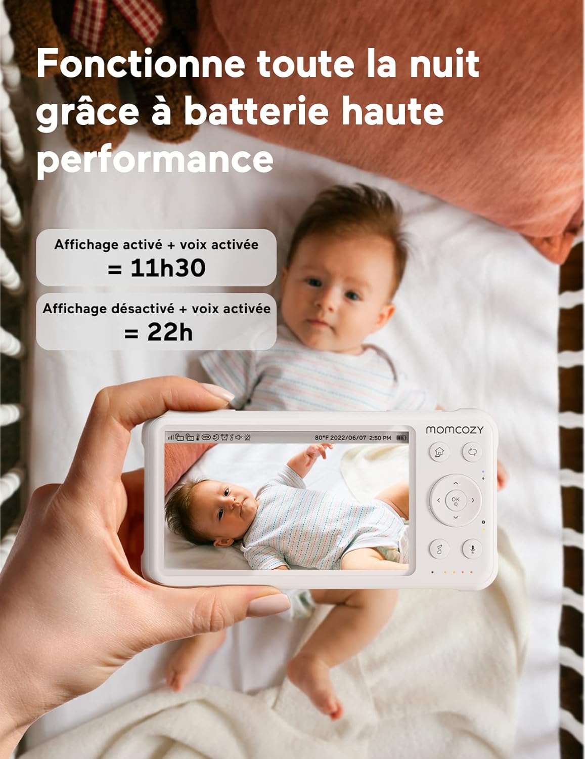 momcozy Baby Monitor with Camera 5 Inches, 1080P HD Video Baby Monitor without WiFi with Camera and Audio 5000 mAh Battery Baby Monitor, IR Night Vision Wide Angle Lens 2-Way Audio Vox Mode 960 Feet