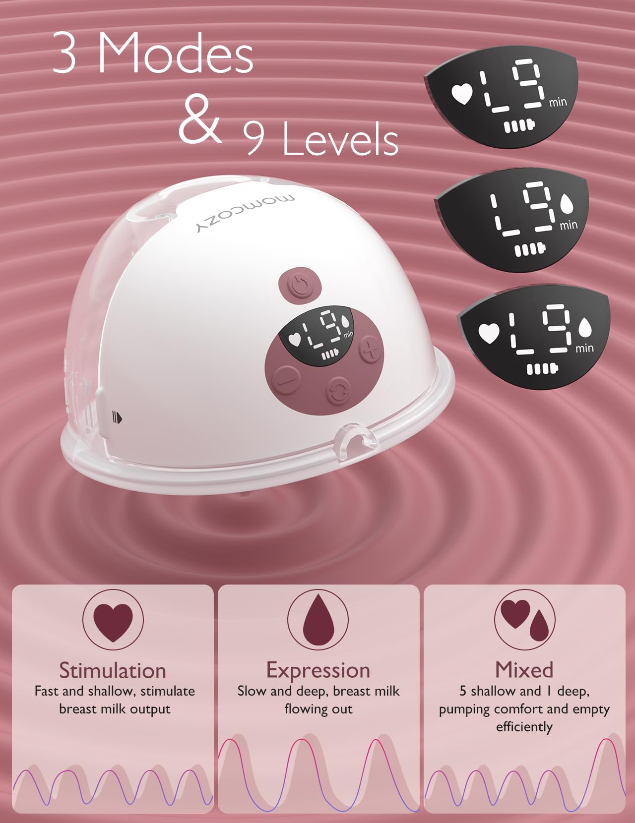 Momcozy Breast Pump Hands-Free Mobile Flow | M9, Discreet App Control, Personalised Multi Modes and 15 Levels, Independent Storage of Breast Milk, Portable Breast Pump M9 24 mm (Red, Pack of 2)