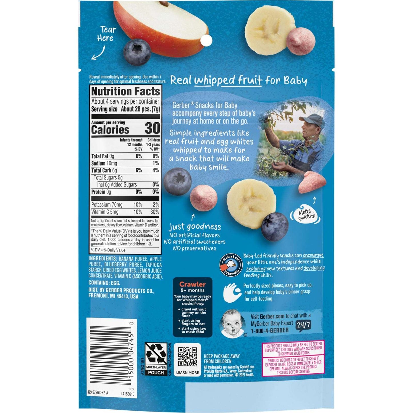 Gerber, Natural for Baby, Whipped Melts, 10 Months+, Banana Apple Blueberry, 1 oz (28 g)