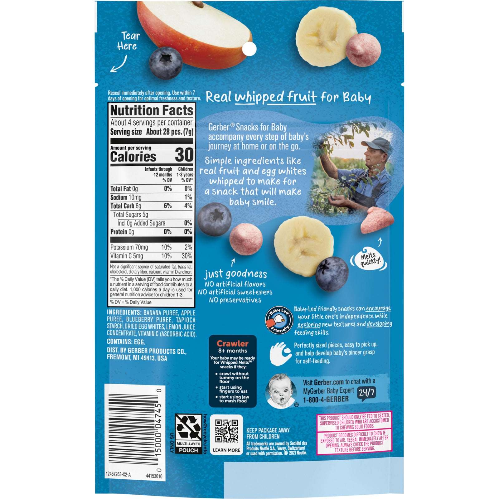 Gerber, Natural for Baby, Whipped Melts, 10 Months+, Banana Apple Blueberry, 1 oz (28 g)