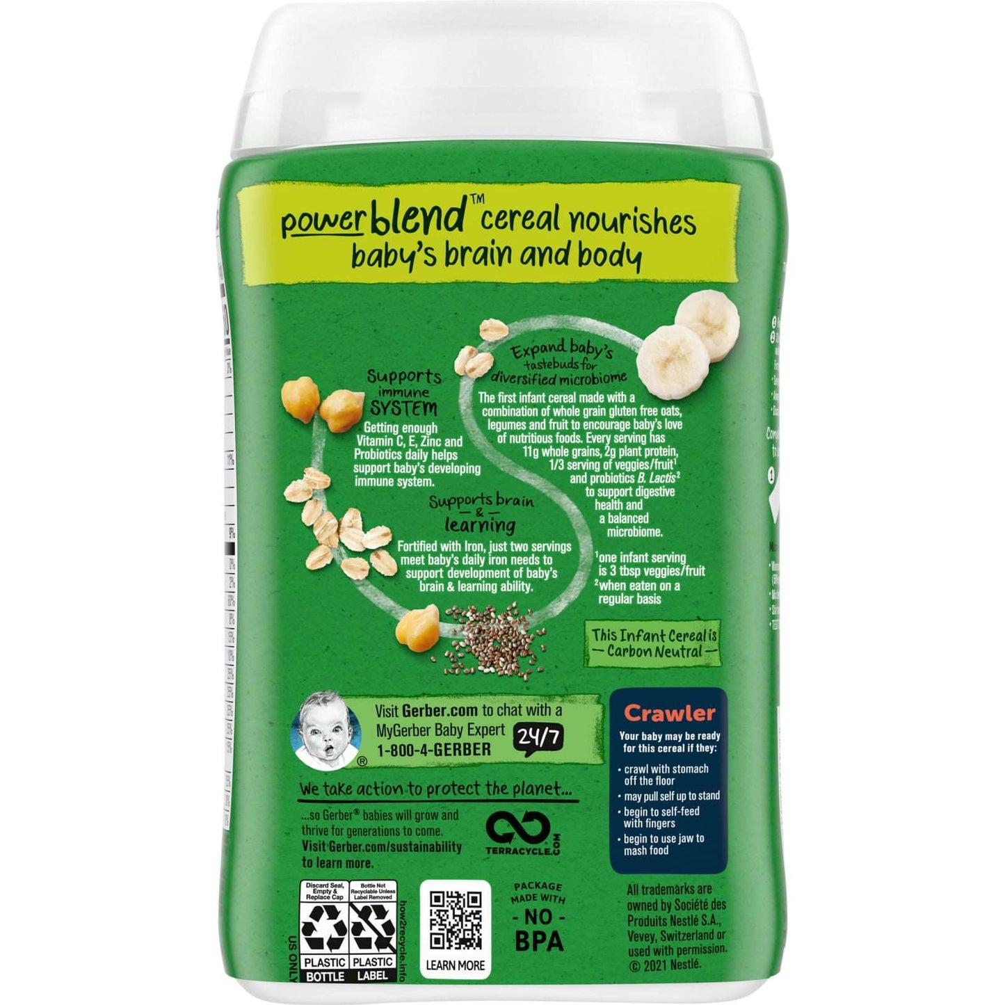 Gerber, Powerblend Organic for Baby, 8 Months+, Probiotic Oatmeal, Chickpea, Banana, and Chia Granola, 8 oz (227 g)