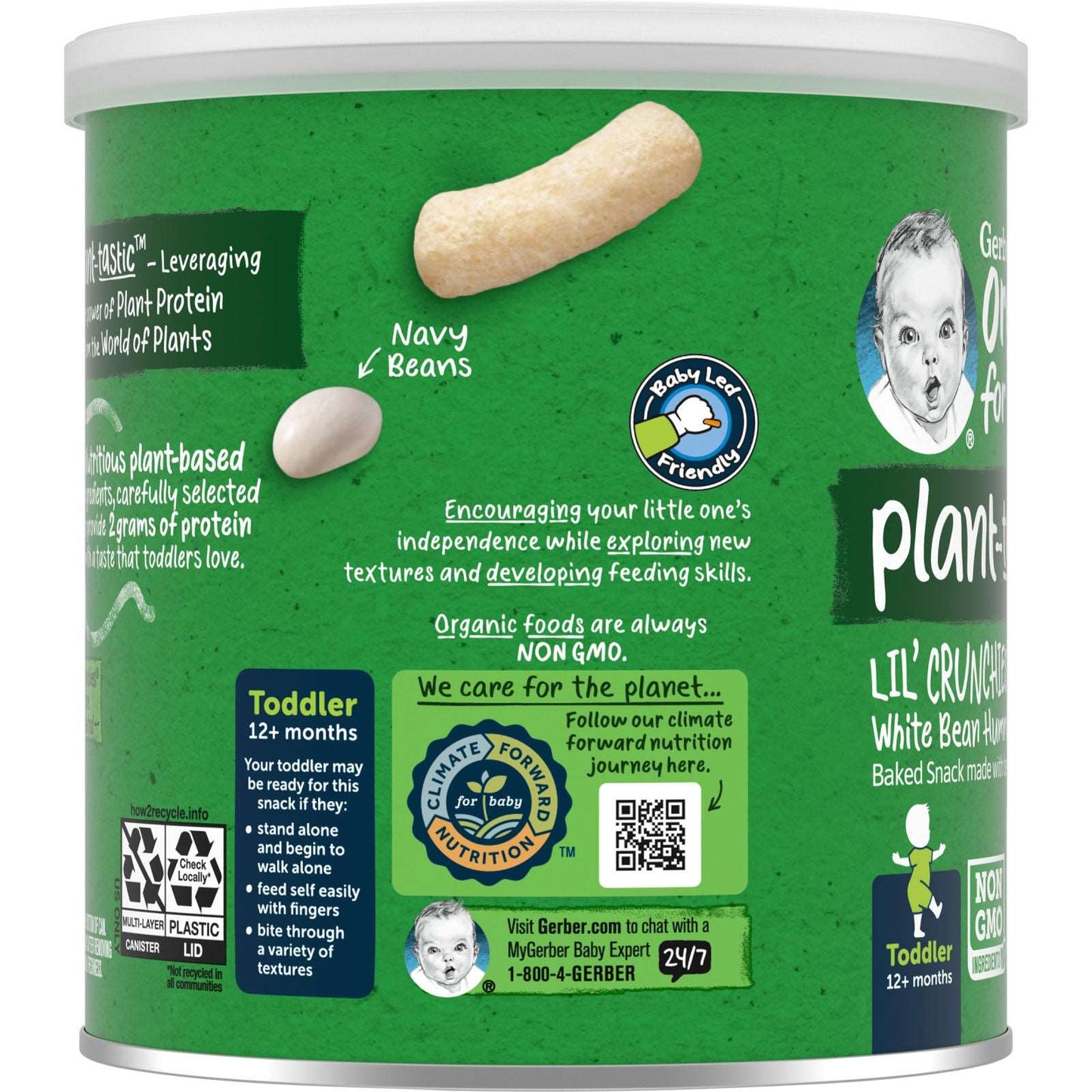 Gerber Organic Toddler Little Crunchies Plant-Based Baked Bean Snack 12 Months+ White Bean Hummus 1.59 oz (45 g)