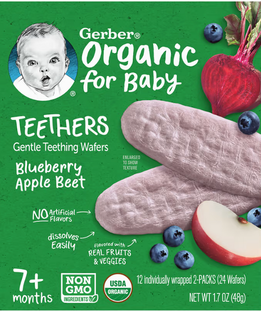 Gerber, ORGANIC for Baby, Teethers, Gentle Teething Wafers, Blueberry Apple Beet