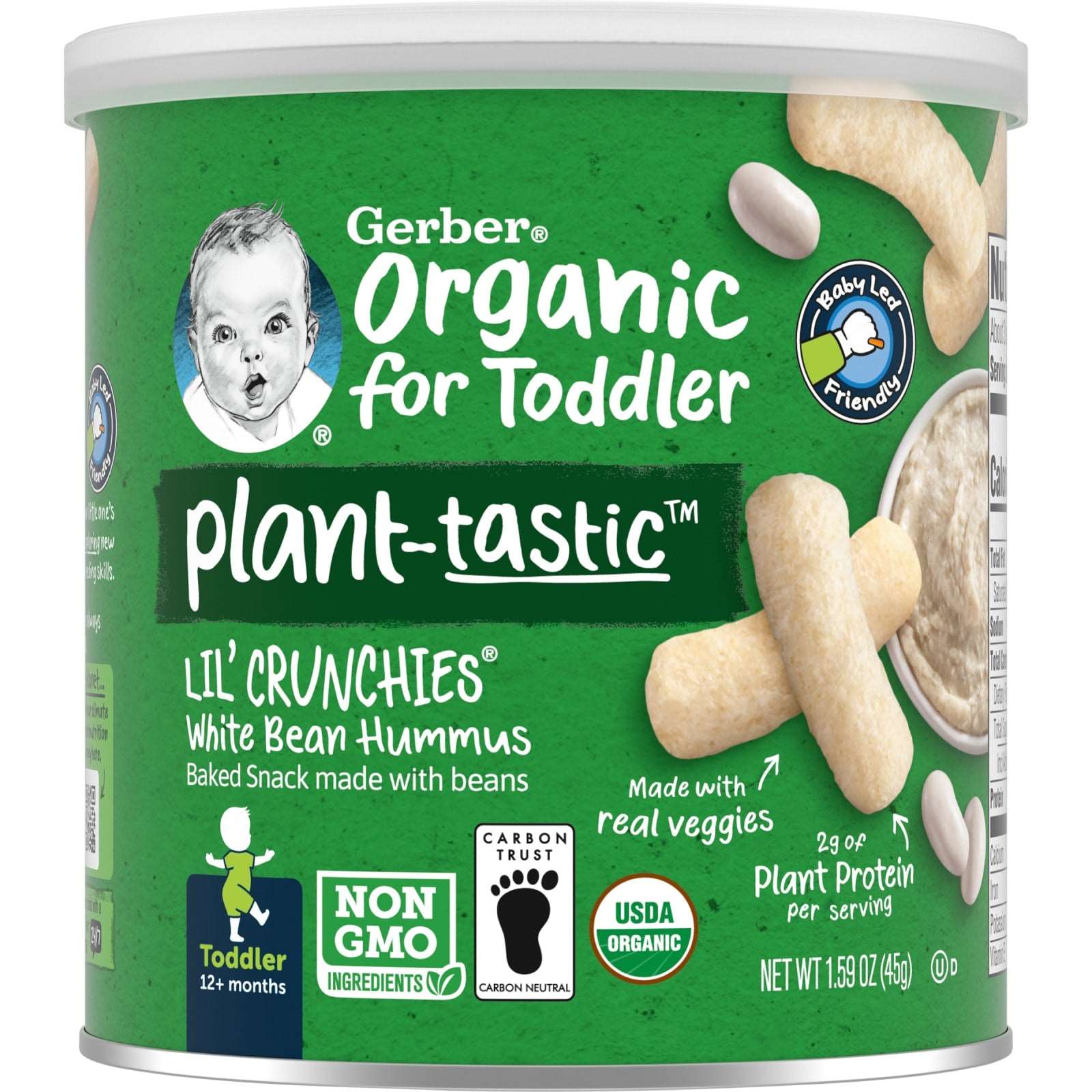 Gerber Organic Toddler Little Crunchies Plant-Based Baked Bean Snack 12 Months+ White Bean Hummus 1.59 oz (45 g)