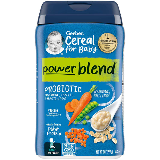 Gerber, Powerblend Cereal for Baby, Probiotic Oatmeal, Probiotic Oatmeal, Lentils, Carrots, and Peas, 2nd Foods, 8 oz (227 g)