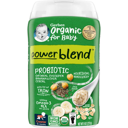 Gerber, Powerblend Organic for Baby, 8 Months+, Probiotic Oatmeal, Chickpea, Banana, and Chia Granola, 8 oz (227 g)