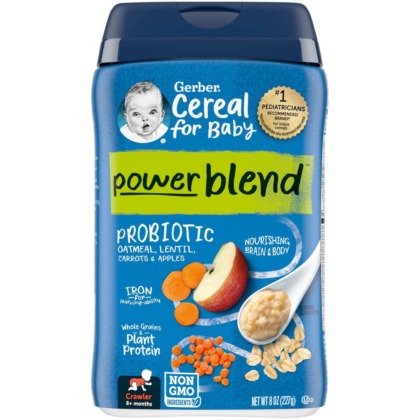 Gerber, Baby's Powerblend Cereal, Probiotic Oatmeal, Lentils, Carrots & Apples, 8 Months+, 8 oz (227 g)