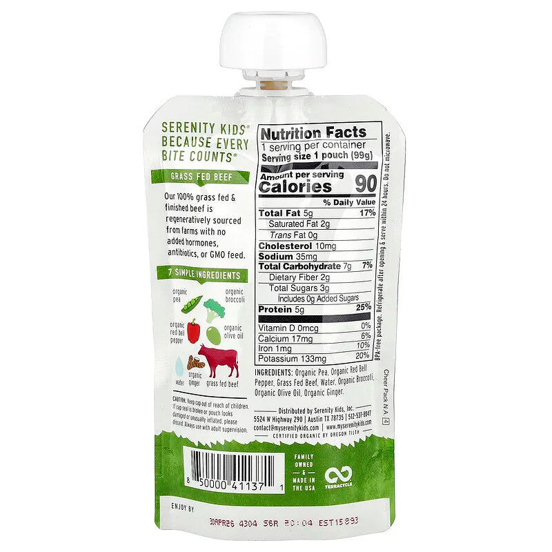 Serenity Kids, Grass Fed Beef + Ginger, 6+ Months, 3.5 oz (99 g)