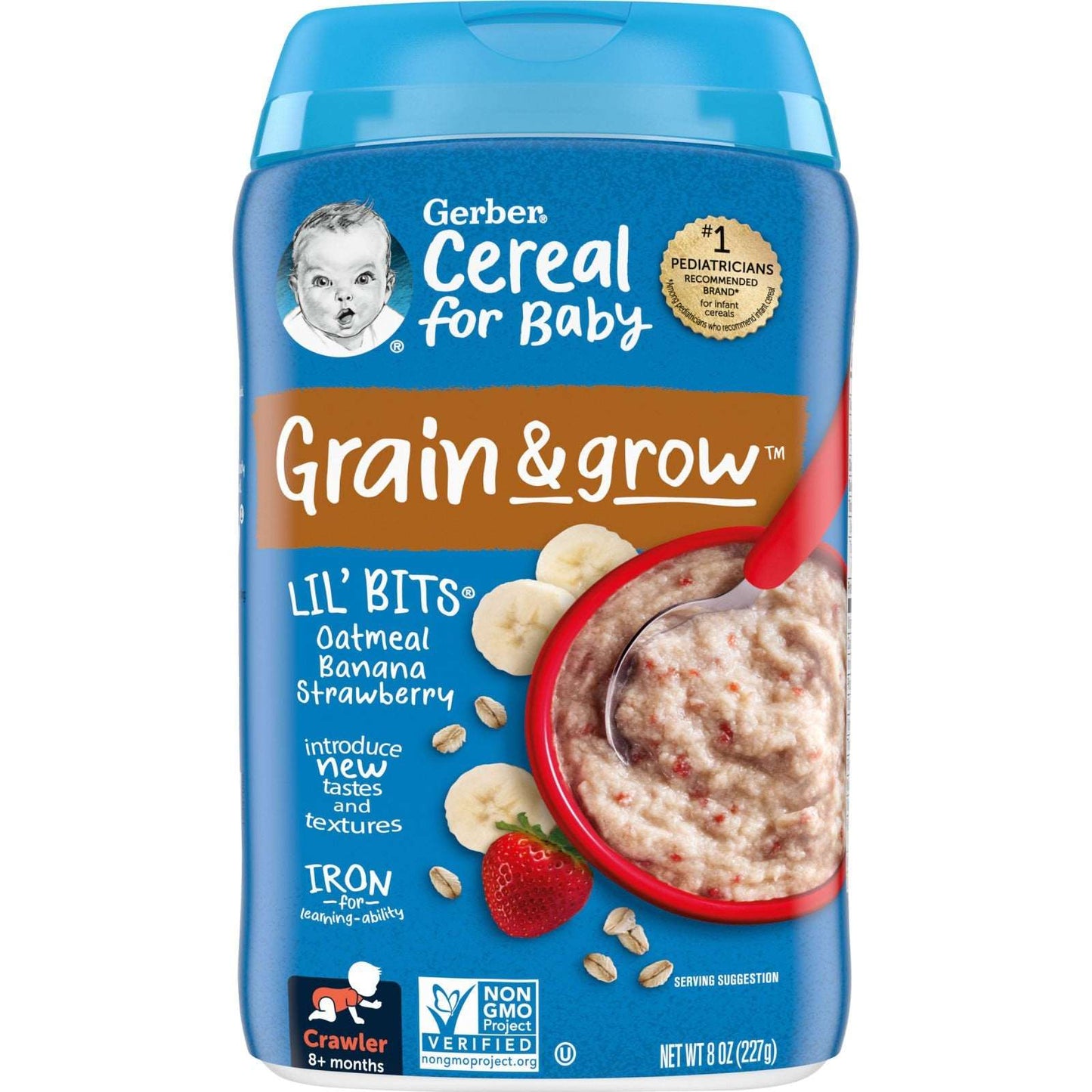 Gerber, Lil' Bits, Oatmeal Cereal, 8 Months & Up, Banana Strawberry, 8 oz (227 g)