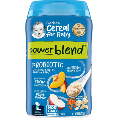 Gerber, Baby Cereal, Power Blend, 2nd Foods, Probiotic Oatmeal Lentils, Peach & Apple, 8 oz (227 g)