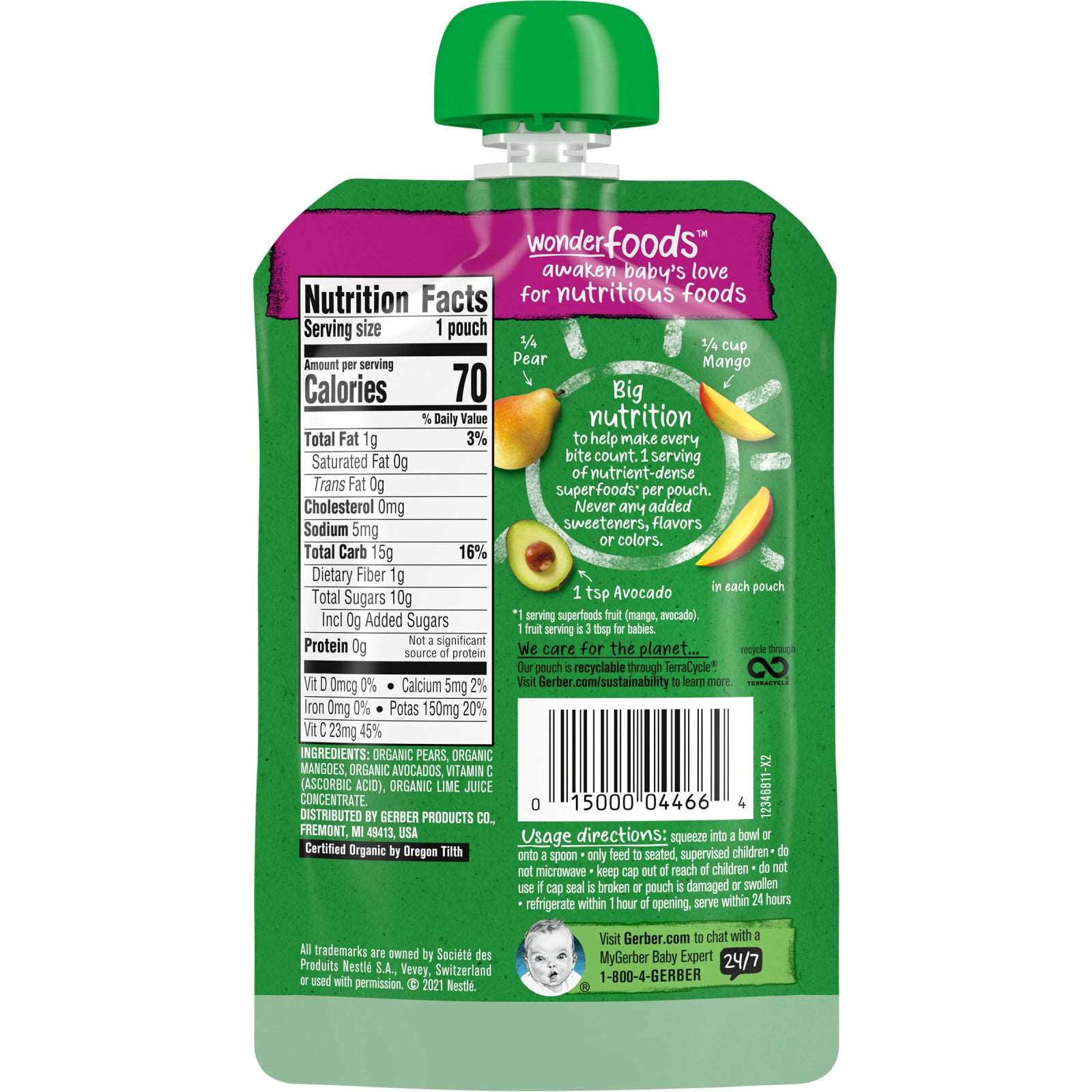 Gerber, Organic for Baby, Wonderfoods, 2nd Foods, Birne, Mango, Avocado, 99 g (3,5 oz.)