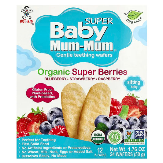 Hot Kid, Super Baby Mum-Mum®, Gentle Teething Wafers, Organic Super Berries, 12 Packs, 2 Wafers Each