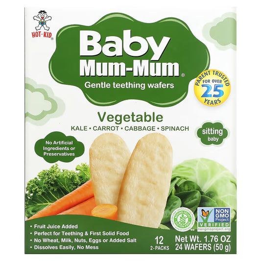 Super Baby, Mum-Mum, Gentle Teething Wafers, Vegetable, 12 Packs, 2 Wafers Each