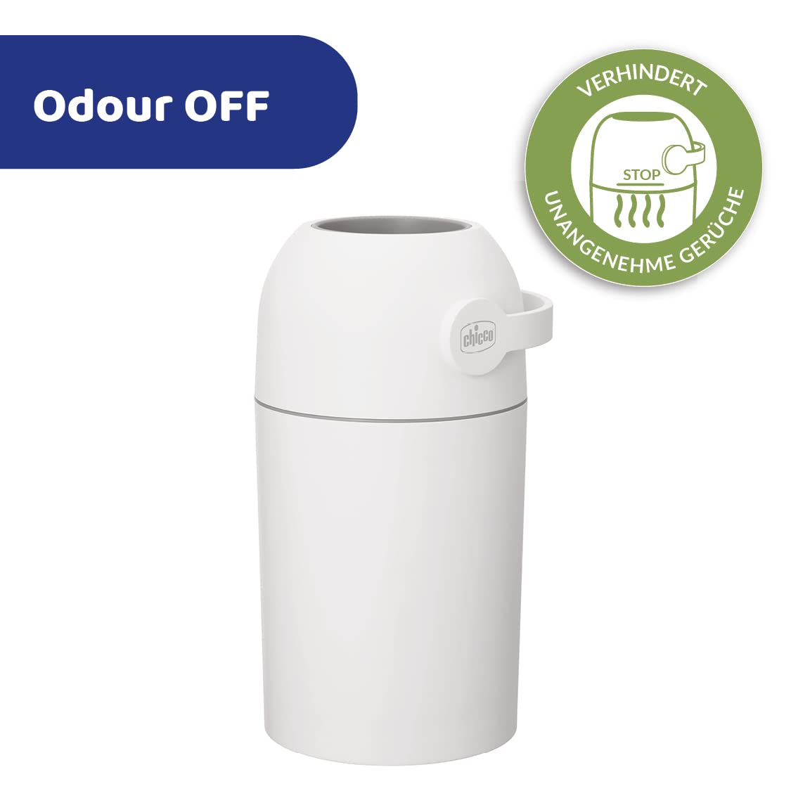 Chicco nappy pail Odor OFF, odor-proof system, conventional bags can be used, silver - Baby Bliss
