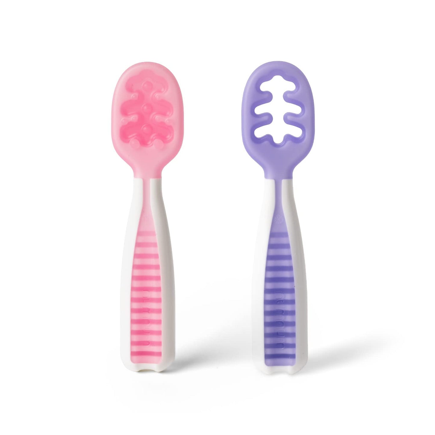 NumNum Baby Learning Spoons, Set of 2, Silicone Spoons Phase 1 + 2, Best Baby Spoons Recommended by BLW Experts (Baby Led Weaning), Lilac/Pink Pre-spoons Lilac/Rosebud - Baby Bliss