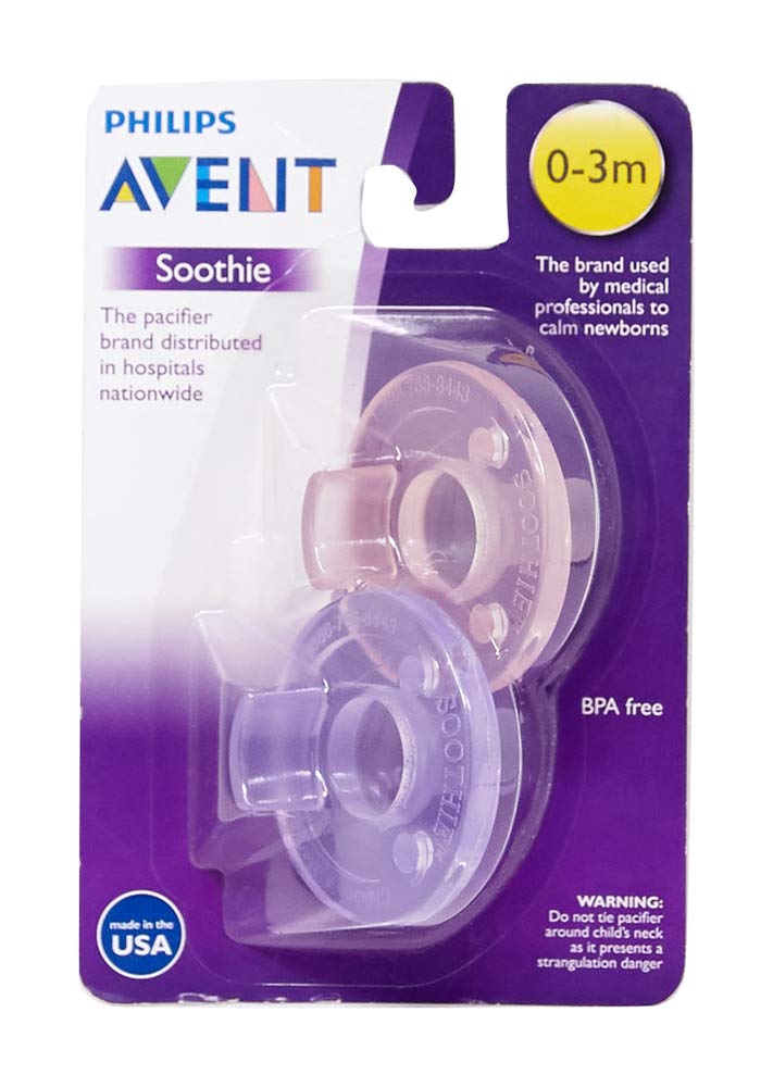 Avent – Soothie Baby Pacifier 2 Pack (0-3 Months, Pink/Purple – Made in USA - Baby Bliss