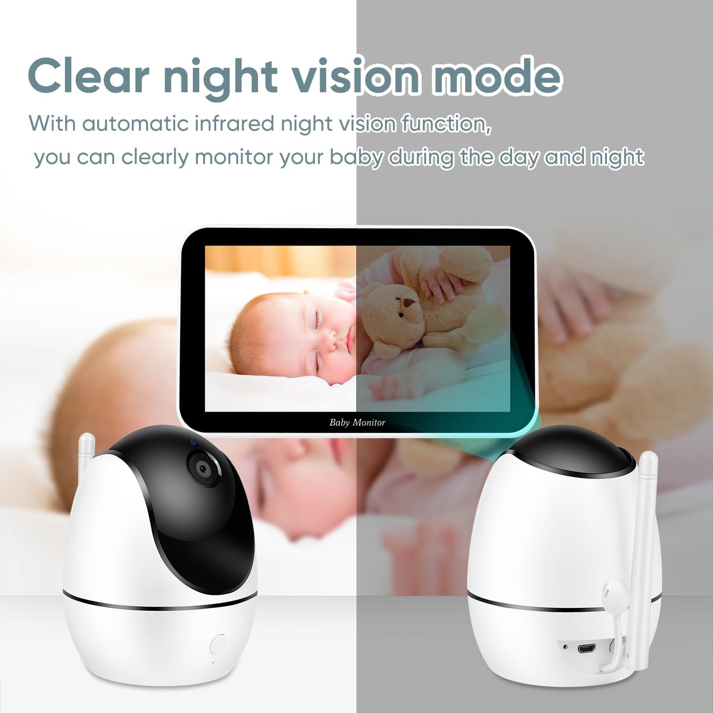 GHB Baby Monitor with Camera 5 Inch 720P HD IPS Display Baby Monitor Camera