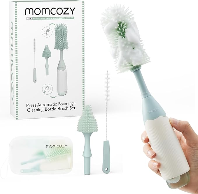 Momcozy Baby Bottle Brush Set with Pressure Foam Technology, Silicone Bottle Brush for Baby Bottles, Breast Pumps & Teats, BPA-Free, 360° Cleaning & Travel Case