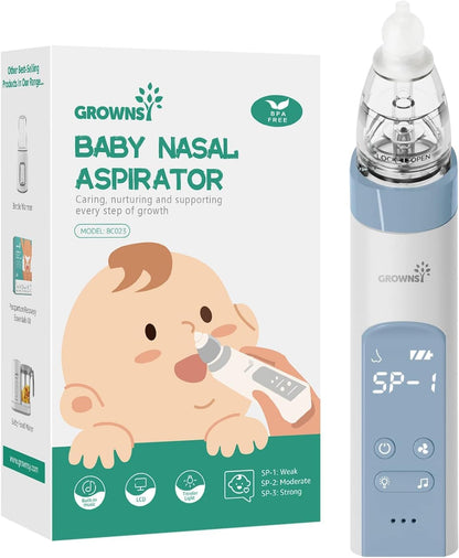 Nasal Aspirator Baby Electric Nasal Aspirator Baby Vacuum Cleaner Rechargeable with 3 Suction Levels Music & Light Soothing Function and 3 Sizes Silicone Tips