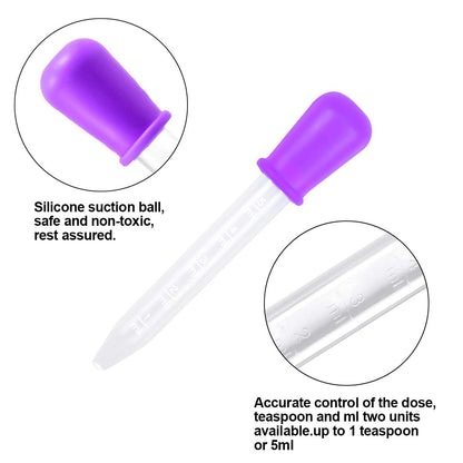 Pack of 15 5 ml liquid pipettes, liquid dropper with 2 brushes, silicone and plastic drip pipettes, graduated transfer pipette, measuring pipette for baby medicine, children science kitchen experiments - Baby Bliss