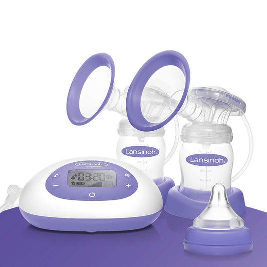 Lansinoh 2-in-1 electric breast pump - illuminated LCD display - single or working pumping - individually adjustable - more milk in less time - Baby Bliss