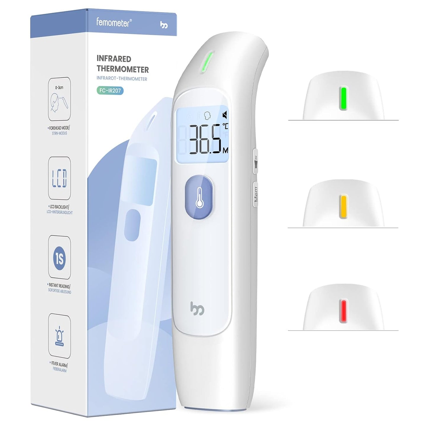 Non-Contact Infrared Thermometer for Adults and Children, Digital Thermometer 2-in-1 Forehead Thermometer, Accurate, Fast Readings, Fever Alarm, Memory Recall with Accurate Time, White