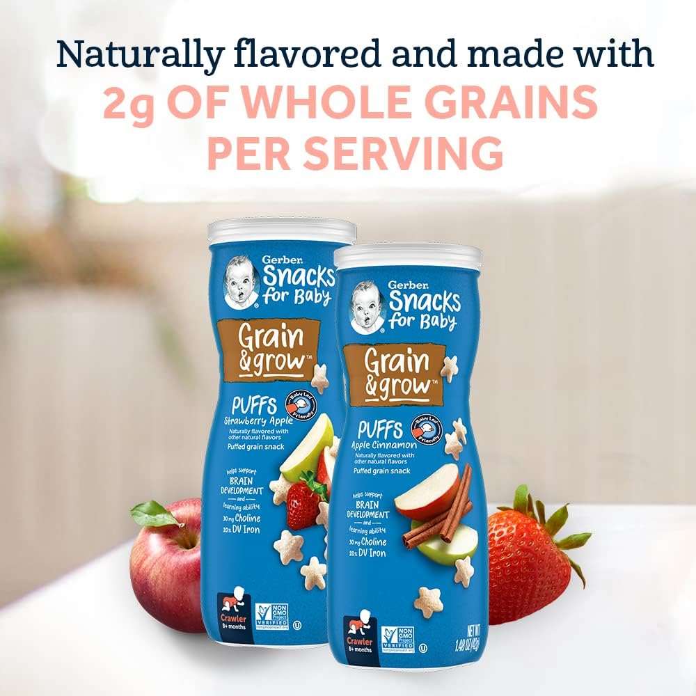 Gerber Graduates Puffs Cereal Snack, Strawberry Apple, Naturally Flavored with Other Natural Flavors (1pack)