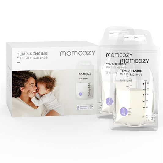 Momcozy Breast Milk Storage Bags, 50 Pieces Temp-Sensing Discoloration Milk Storage Bags for Breastfeeding, Disposable Milk Storage Bags with 180ml Self Standing Leakproof