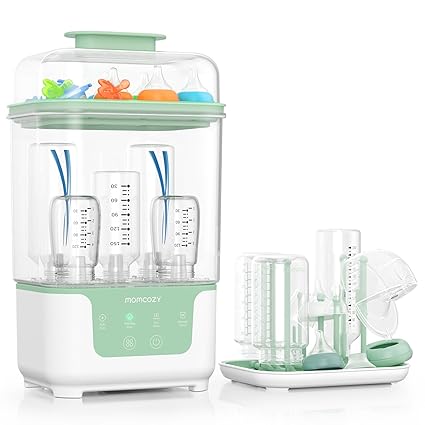Momcozy Electric Steam Sterilizer & Dryer for Baby Bottles - Space Saving 6 Bottles Capacity, 4-in-1 Compact Baby Bottle Device, Breast Pump Accessories, Free Drying Rack
