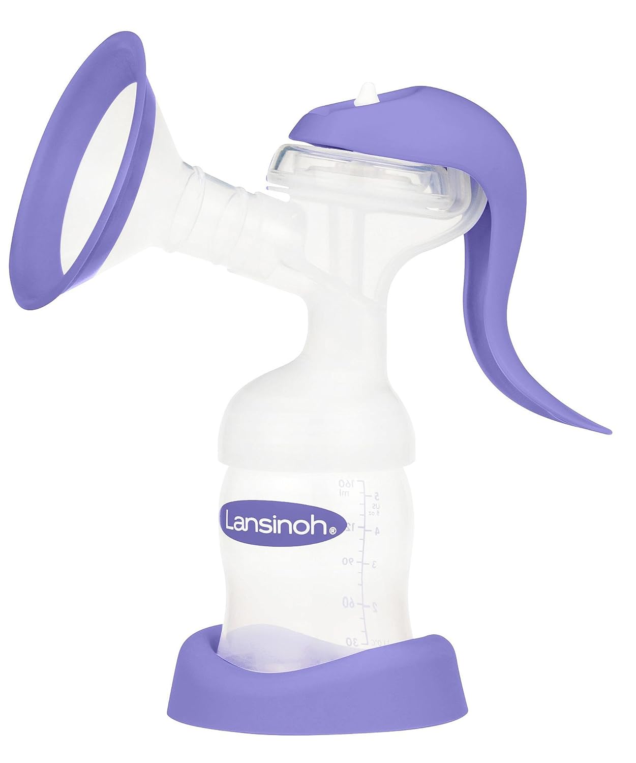 Lansinoh 50552 Manual Breast Pump, Wide Neck with NaturalWave Nipple Cup Hand milk pump Purple/transparent - Baby Bliss