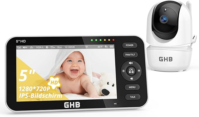 GHB Baby Monitor with Camera 5 Inch 720P HD IPS Display Baby Monitor Camera