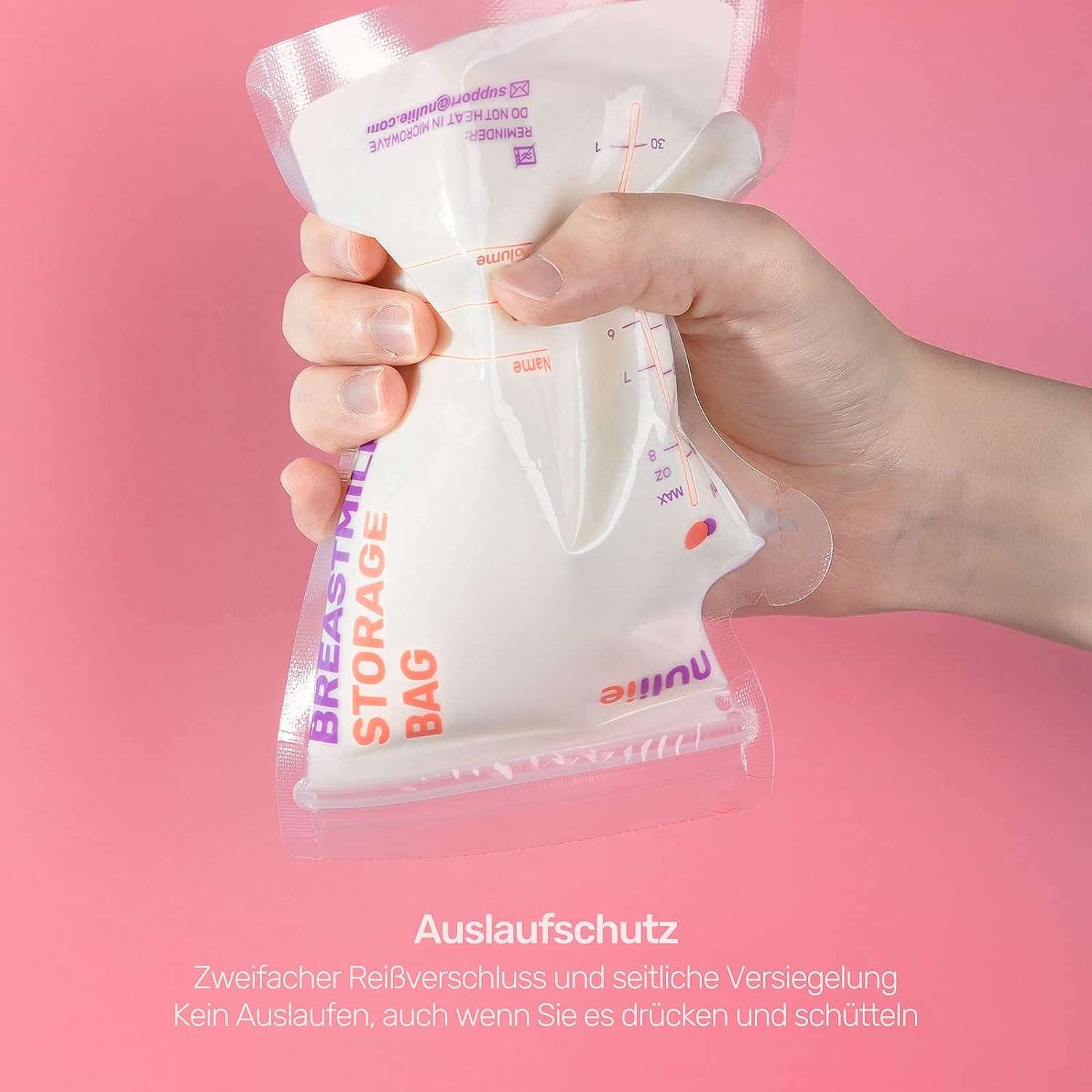 Nuliie Pack of 120 breast milk bags, 250 ml, BPA-free breast milk storage bag, milk bag for breast milk with pouring spout for breastfeeding, self-standing, can be frozen, space-saving