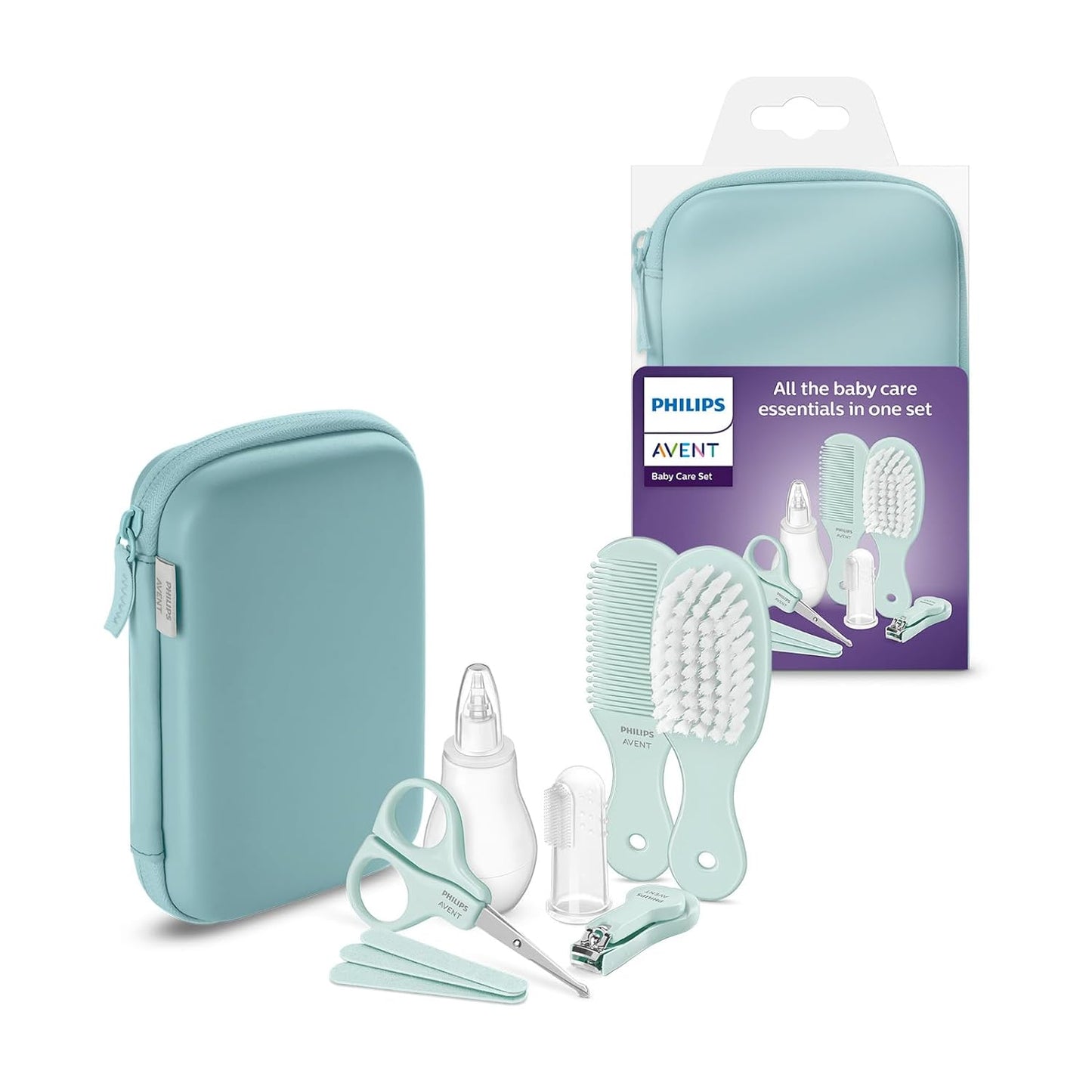 Philips Avent Baby Care Kit - Starter Kit with 9 Accessories: Nail Clippers, Scissors, 3 Nail Files, Comb, Hair Brush, Nasal Aspirator and Finger Toothbrush (Model SCH401/00)
