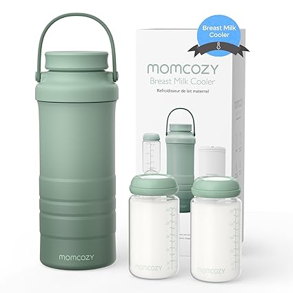 Momcozy Portable Breastmilk Cooler for Outdoors (628 ml), 360° Long-Term Total Cooling Large Travel Breast Milk Cooler with 2 Baby Bottles for Storing Breast Milk, Breastfeeding Utensils