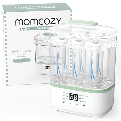 Momcozy Electric Steam Steriliser for Baby Bottles - 3-in-1 Sterilised, Dries & Heats with 99.9% Bacteria Killing, 8 Bottles Capacity, 24 Hours Germ Protection & Automatic Drying