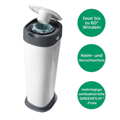 Tommee Tippee Twist & Click Nappy Bin XL, Holds up to 60 Nappies, 76 cm High, Environmentally Friendly System with 1 Refill Cassette with Sustainably Covered Antibacterial Greenfilm