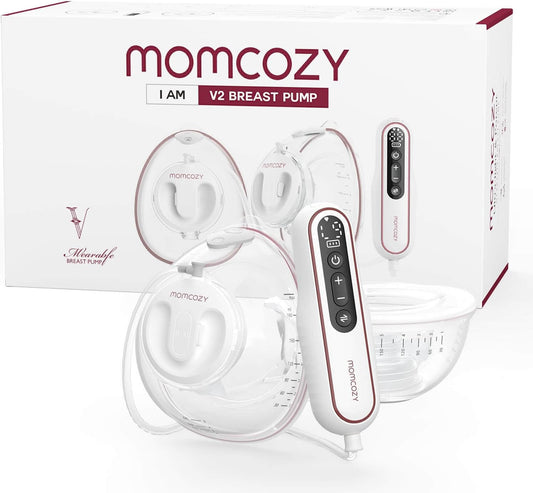 Momcozy Ultralight and Hands-Free Breast Pump V2, Powerful Portable Pump with 27 Pump Combinations, Low Noise, Pain-Free Portable Double Electric Pump, 17/19/21/24/27 mm Flange