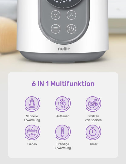 Nuliie Baby Bottle Warmer, 6-in-1 Electric Bottle Warmer for Breast Milk or Formula with Intelligent Temperature Control and Automatic Shut-Off, 220 V