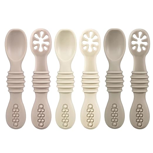 PandaEar Silicone Baby Spoon, Learning Spoon, Blw Spoon, Pack of 6, Soft Learning Spoons, Baby Spoons, Porridge from 4 6 Months for Eating Yourself, BPA-Free Porridge Spoon, Baby Spoon, Self Feeding